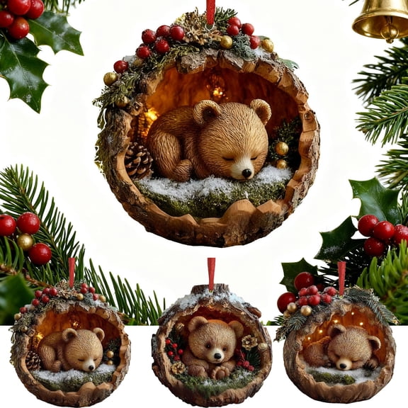 Doghiosgha Sleeping Bear Christmas Ornament Acrylic Flat Printed Hanging Pendant for Xmas Tree & Holiday Decor, 4", A