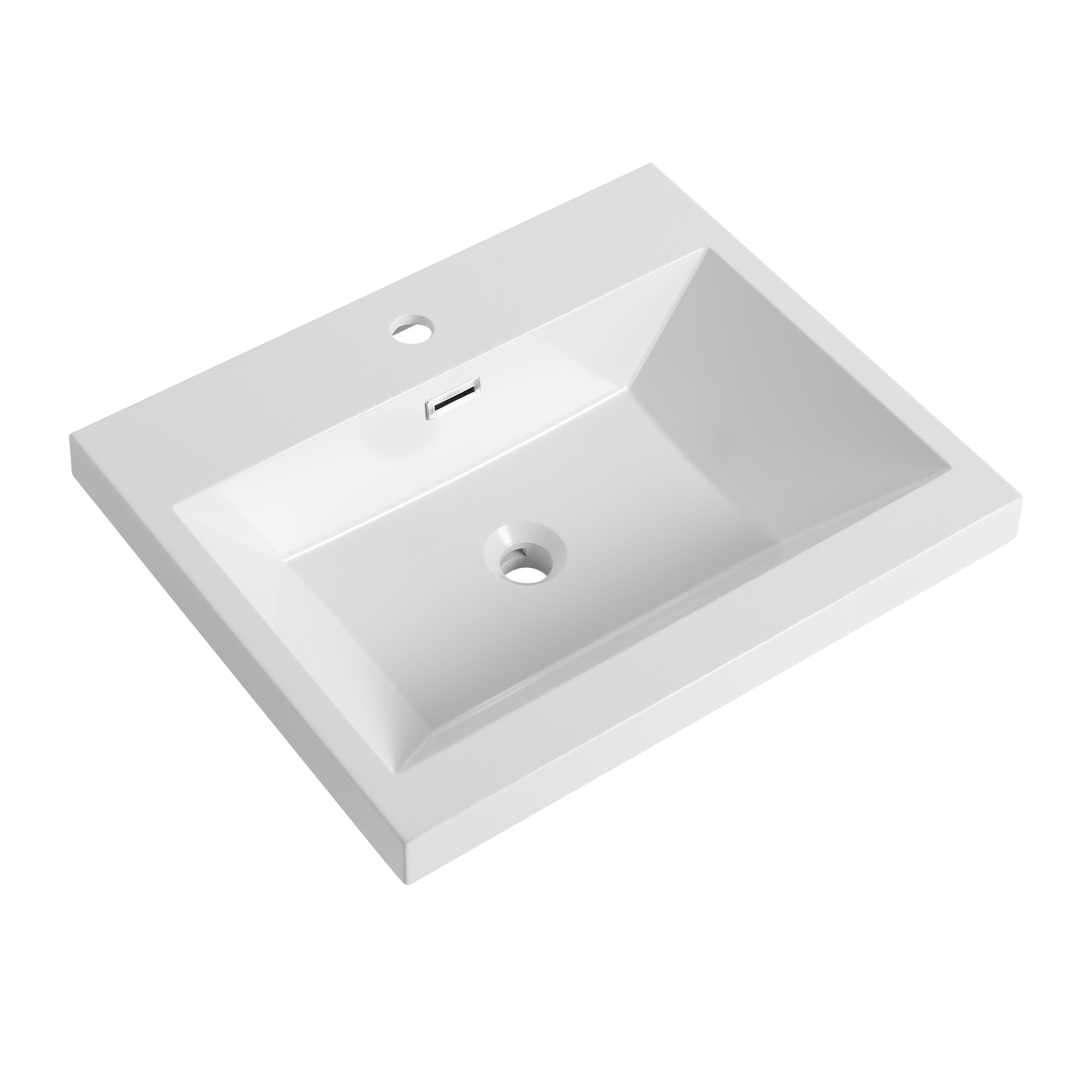 Noble House 24" Resin Bathroom Vanity Top Sink, Modern Integrated Basin, Easy-Clean, Scratch-Resistant, Glossy White