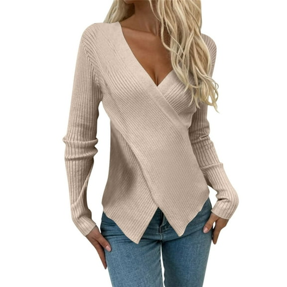 SHITINN Women Fashion V Neck Long Sleeve Solid Color Pullover Sweater Knitting Top Women Short Sleeve Tops Womens Summer Shirts Women Blouses