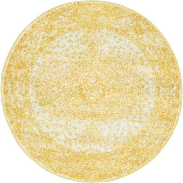 Unique Loom Bromley Traditional Border Rug 3' x 3' Round Yellow/Ivory