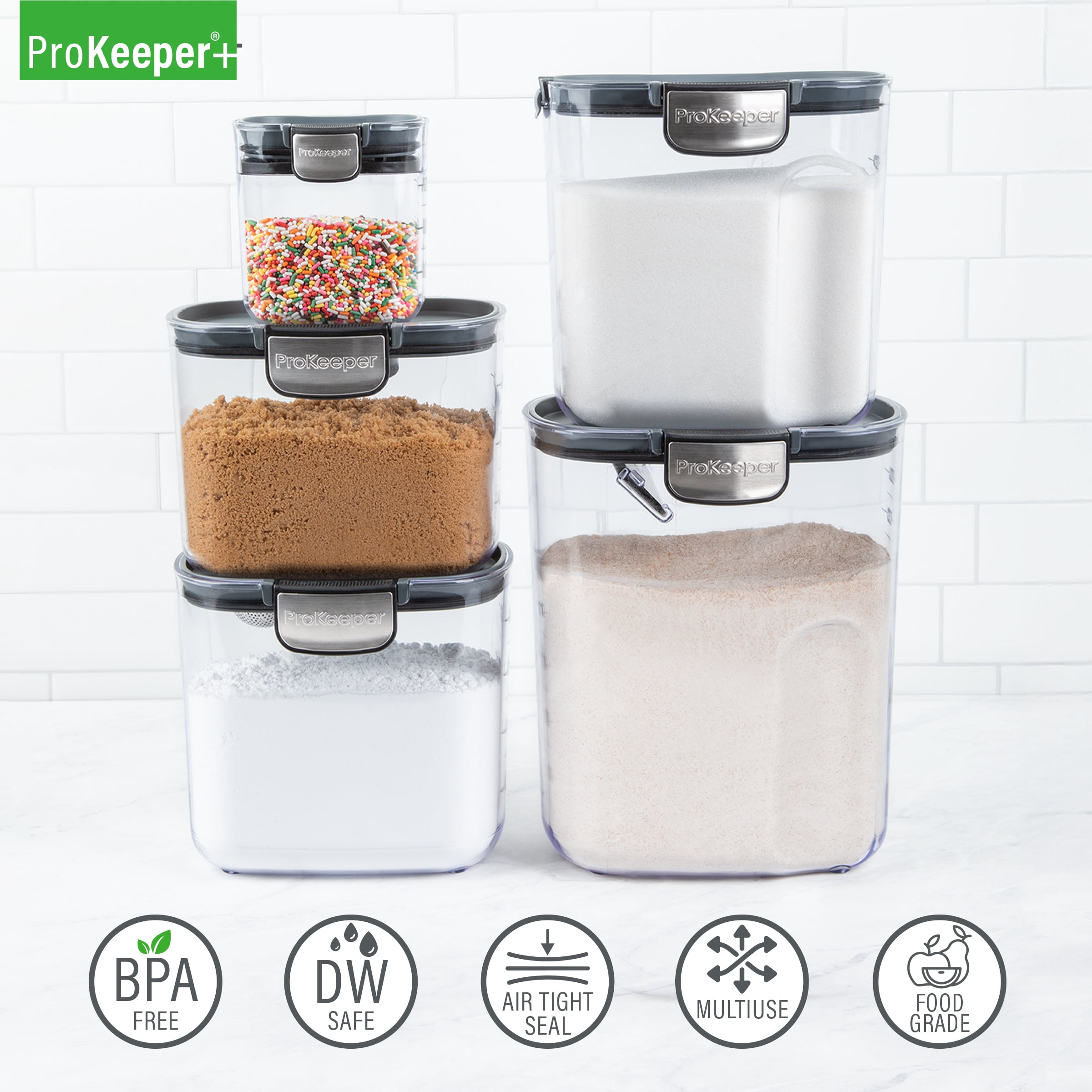ProKeeper+ 9-Piece Baker's Storage Container Set with Airtight Seal for Pantry Organization