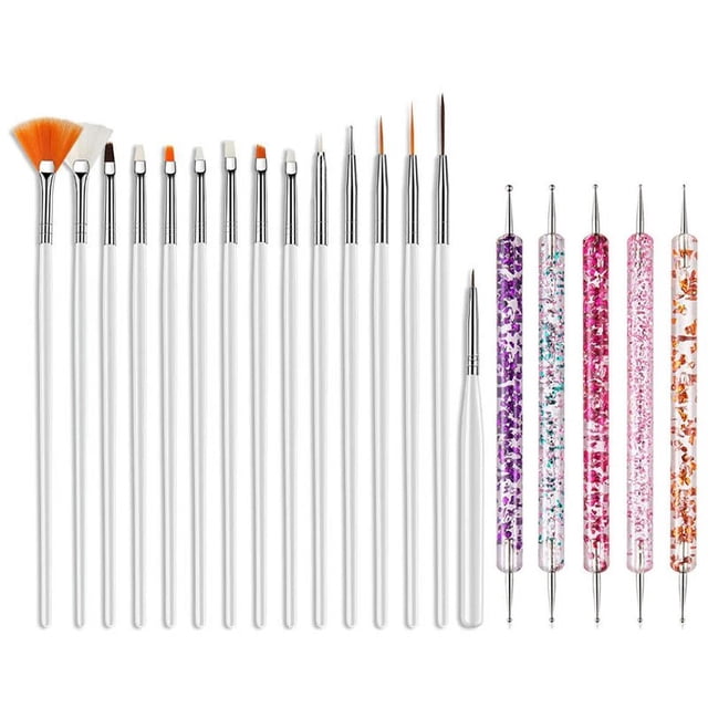 5/20 piezas pincel para decoración de uñas, punta de diseño, pintura, dibujo, tallado, punteado, delineador plano, Gel acrílico, herramientas de manicura de esmalte UV