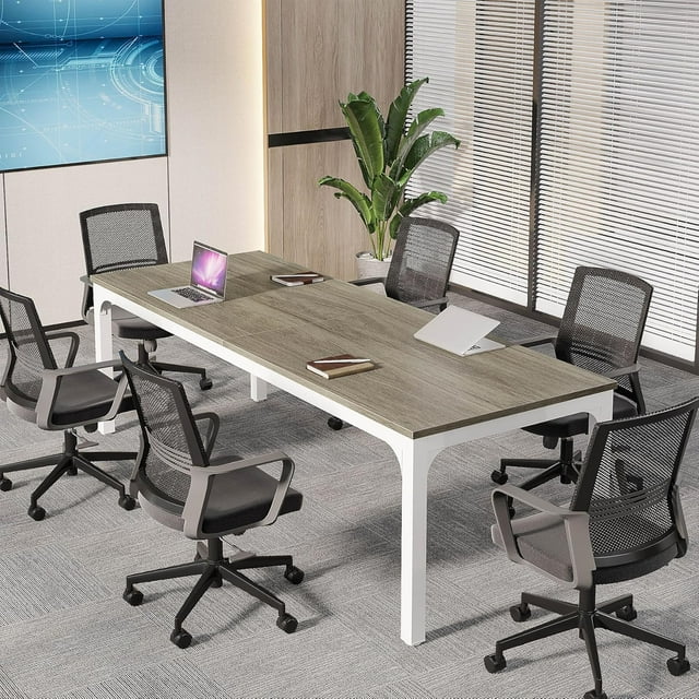Tribesigns 78.74-Inch Large Conference Room Table, Modern Office Meeting Seminar Table Desk with Metal Legs and Adjustable Foot Pads, Seats 6-8 People, Oak Finish