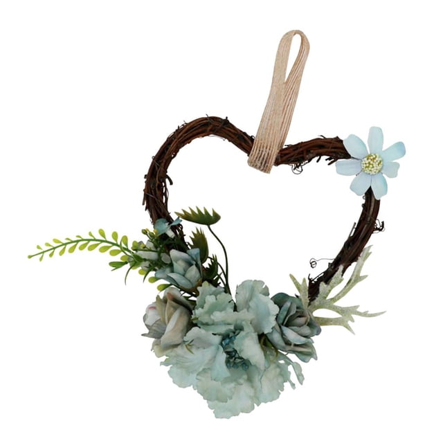 Corona floral rústica, corona de flores, corona de puerta, corona de pared, corona decorativa, Verde azul