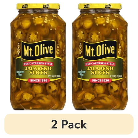 (2 pack) Mt. Olive Deli Style Jalapeno Pepper Slices, 32 fl oz jar