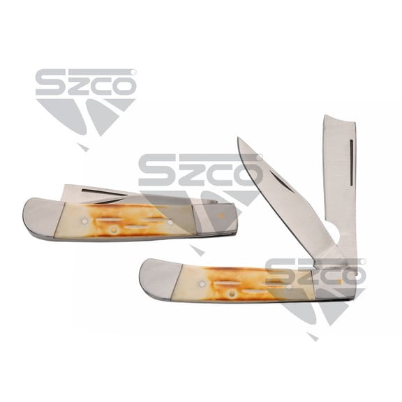 SZCO Heritage 4.25-Inch 2-Blade Razor Trapper Traditional Bone Handle Folding Tool Stainless Steel Razor and Clip Blades with Brass Lining