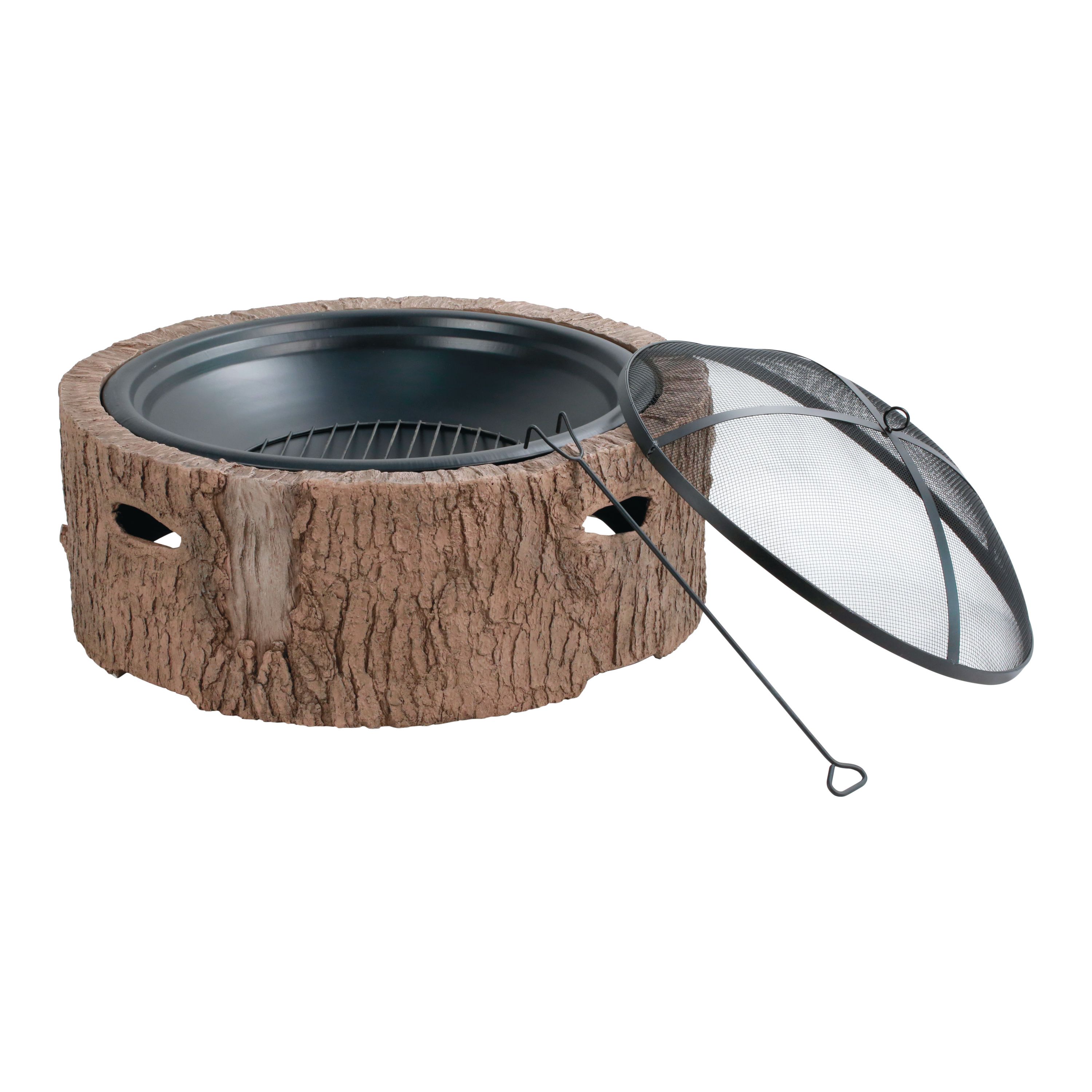 Martha Stewart MTS-FP35-FB 35 in. Cast Stone, Wood Burning Fire Pit with 26 in. Mesh Spark Guard Screen, Log Poker, Faux Bois - image 5 of 5