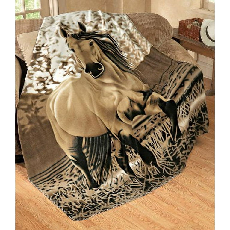 Western Country Tan Brown Galloping Horse Fleece Throw Blanket
