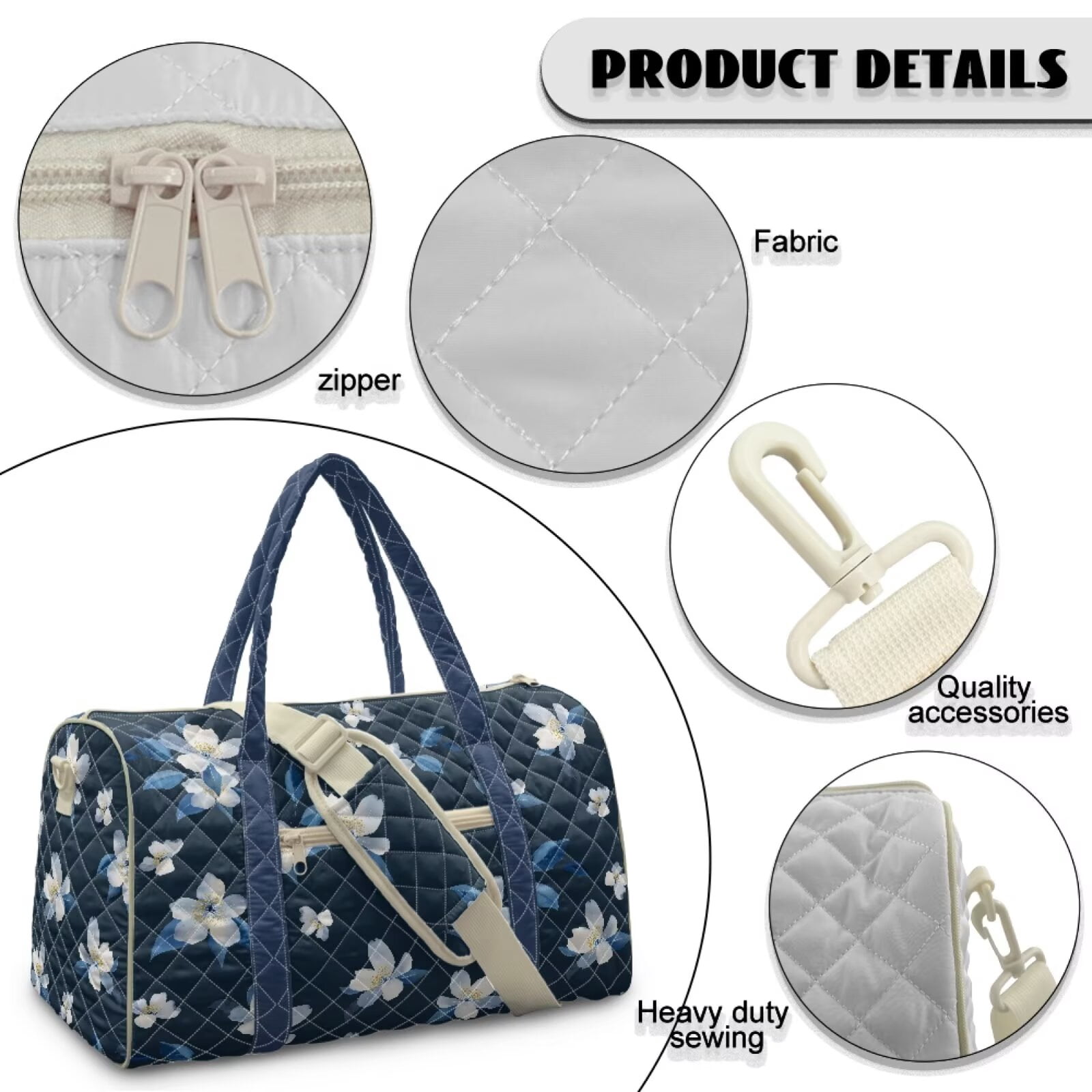 Chririnla Blue & White Floral Print Polyester Duffle Bag for Travel Women Casual Overnight with Carry On Size & Separate Compartment Ideal for Flight