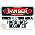 thumbnail image 1 of Construction Area Hard Hats Required Sign, OSHA Danger Sign, 10x7 Vinyl Sticker, 1 of 1