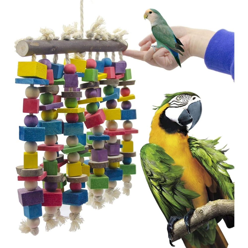 15.7" X 9.8" Large Bird Parrot Chewing Toy-Multicolored Wooden Blocks Bird Parrot Tearing Toys Suggested for Large Macaws Cokatoos,African Grey
