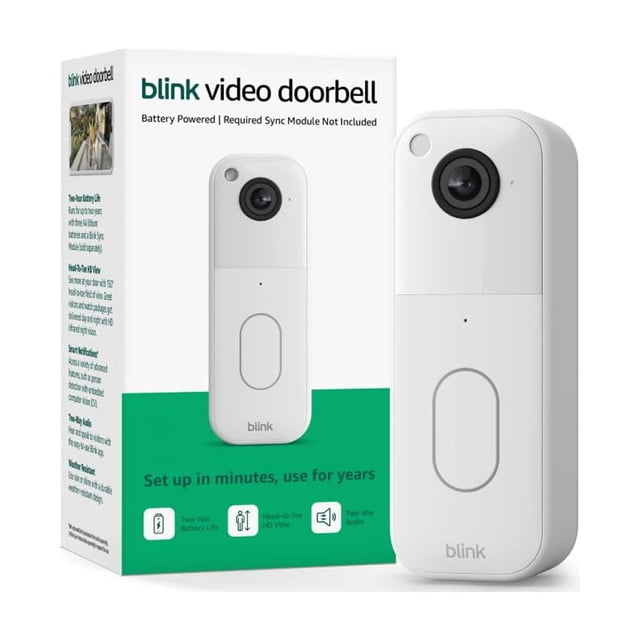Blink Sonnette Vidéo (Modèle le Plus Récent) – Vue HD de la Tête aux Orteils, Autonomie de Deux Ans et Configuration simple. Module de Synchronisation Requis Non Inclus – A