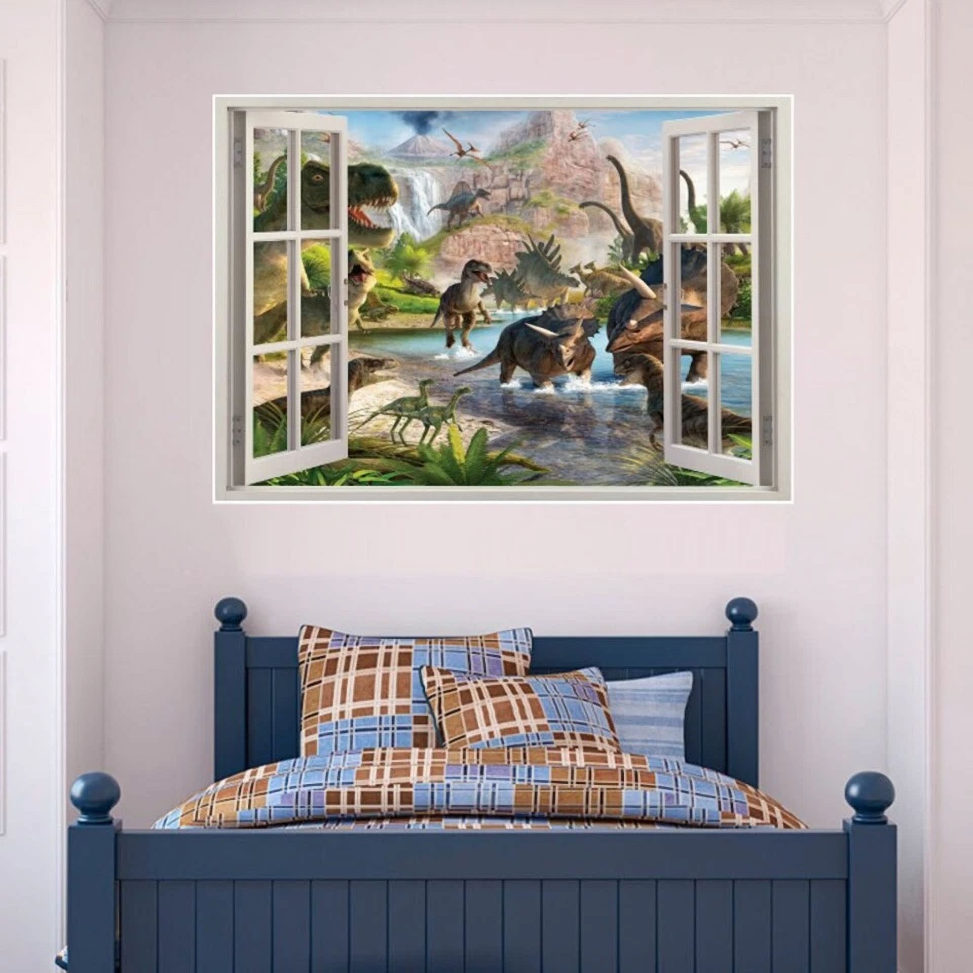 Fake Window Self-Adhesive Dinosaur Wall Stickers Children'S Bedroom Decoration