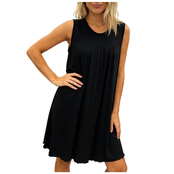 Pajama Dress for Women Plus Size New Nightgown for Women Loose Sleeveless Pleated Sleep Dress Summer Lightweight Round Neck Comfy Nightdress