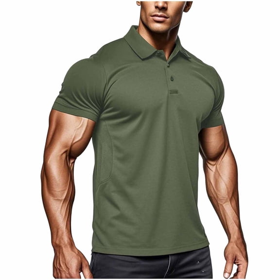 USNSM Men's Quick Dry Sport Shirt, Lightweight Breathable Performance, Solid Color Short Sleeve UPF 50  Outdoor Golf Shirt Green L