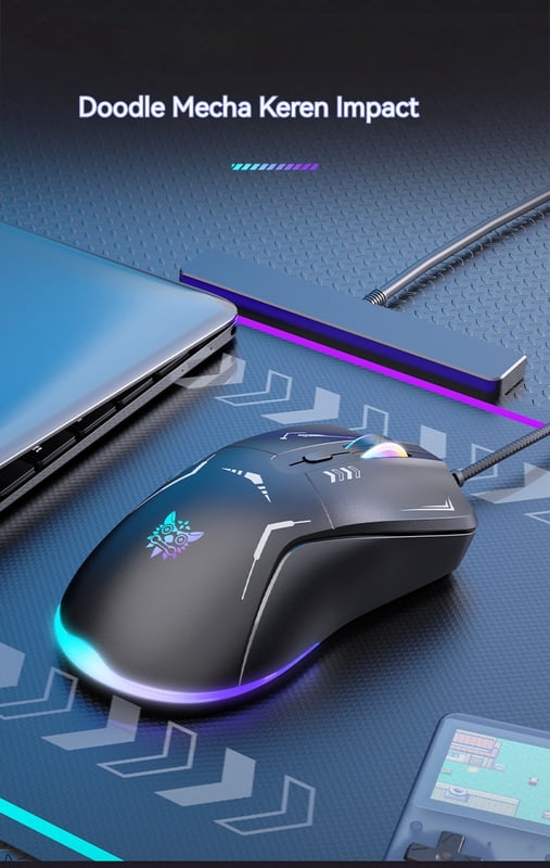 Onikuma Cw917 Wired Gaming Mouse 6 Levels Adjustable 6400 Dpi 7 Programmable Buttons 7 Rgb Lighting Modes Ergonomic Mice for Pc