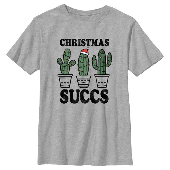Boy's Lost Gods Christmas Succulents Graphic Tee Athletic Heather Medium