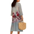thumbnail image 2 of DISNIMO Maxi Dresses for Women Cardinal Print Linen Style Casual Dress V Neck Loose Shift Dress 3/4 Sleeve Midi Dresses, S, 2 of 6
