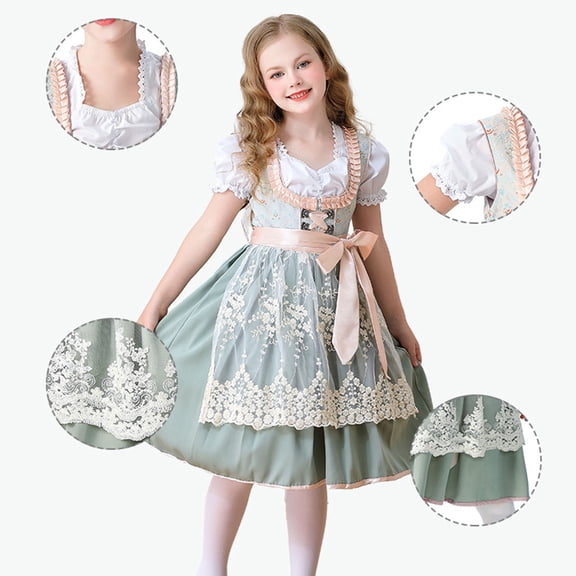 XXWXYD Girls Bavarian Dirndl Dress for 𝖮ktoberfest Be𝖾r Festival, German Traditional Cotagecore Outfit with Apron, Halloween Carniva𝗅 Par𝗍y Dress for Teens Fai𝗋ycore 𝖬edieval Theme