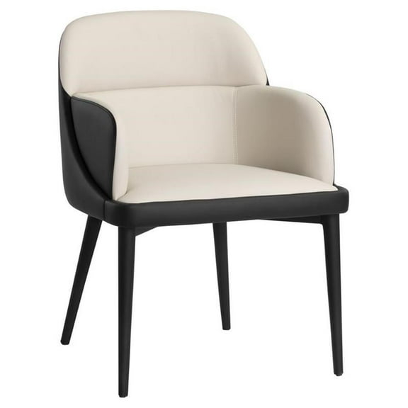 Sunpan Hagan 18.75" Contemporary Faux Leather Dining Arm Chair in Cream/Black