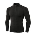 thumbnail image 4 of Performance Compression Long Sleeve Shirt High Elasticity Workout Running Training Athletic Fitness Top Quarter-Zip Stand Collar Top Black L, 4 of 6
