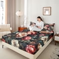 thumbnail image 4 of Homewish Teenagers Adults Retro Chic Floral Peony Twin Sheet Sets 3pcs,Vintage Aesthetic Twin Fitted Sheet Microfiber,Luxury Exotic Style Breathable Flat Sheet,Breathable Home Decor, 4 of 7