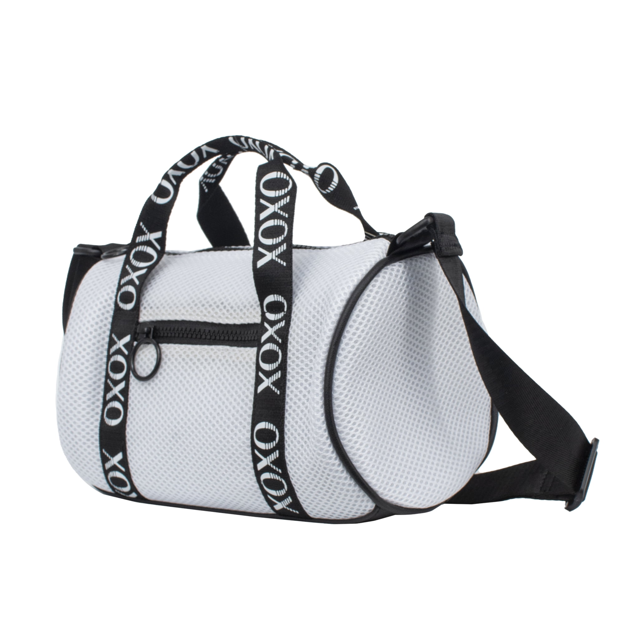 XOXO Women's Fabric White Mesh Everyday Barrel Bag withTop Handles & Adjustable Strap