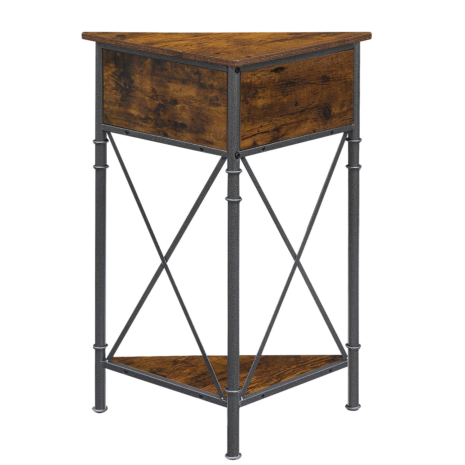 VECELO Corner Storage Cabinet with Flip Drawer and Shelf, Triangle X-Shaped Freestanding Floor Cabinet,  Brown