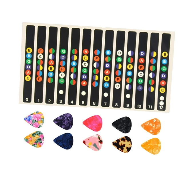 BELOVING 2 Pieces Guitar Fretboard Stickers with 10Pcs Guitar Picks for Kids Beginner