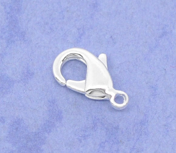 CL091A - 100 pcs. Silver Plated Lobster Clasps - 12mm X 7mm - Made of Copper! Very high quality! - Claw Clasps