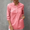 thumbnail image 2 of UAMVSH Women 3/4 Sleeve Shirts Button down Cotton Linen Dressy Tops with Pockets Casual Lightweight Collared Work Blouses(Small,Pink), 2 of 5