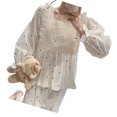 thumbnail image 3 of Conjunto de pijama con estampado de puntos de manga larga para mujer, pantalones superiores de Jacquard elegantes y holgados, ropa de dormir, 3 of 8