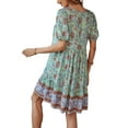 thumbnail image 4 of Seyurigaoka Womens Boho Print Midi Dress Summer Bohemian V Neck Short Sleeve Skirts Floral Beach Dress Flowy Swing Casual Sundress, 4 of 9