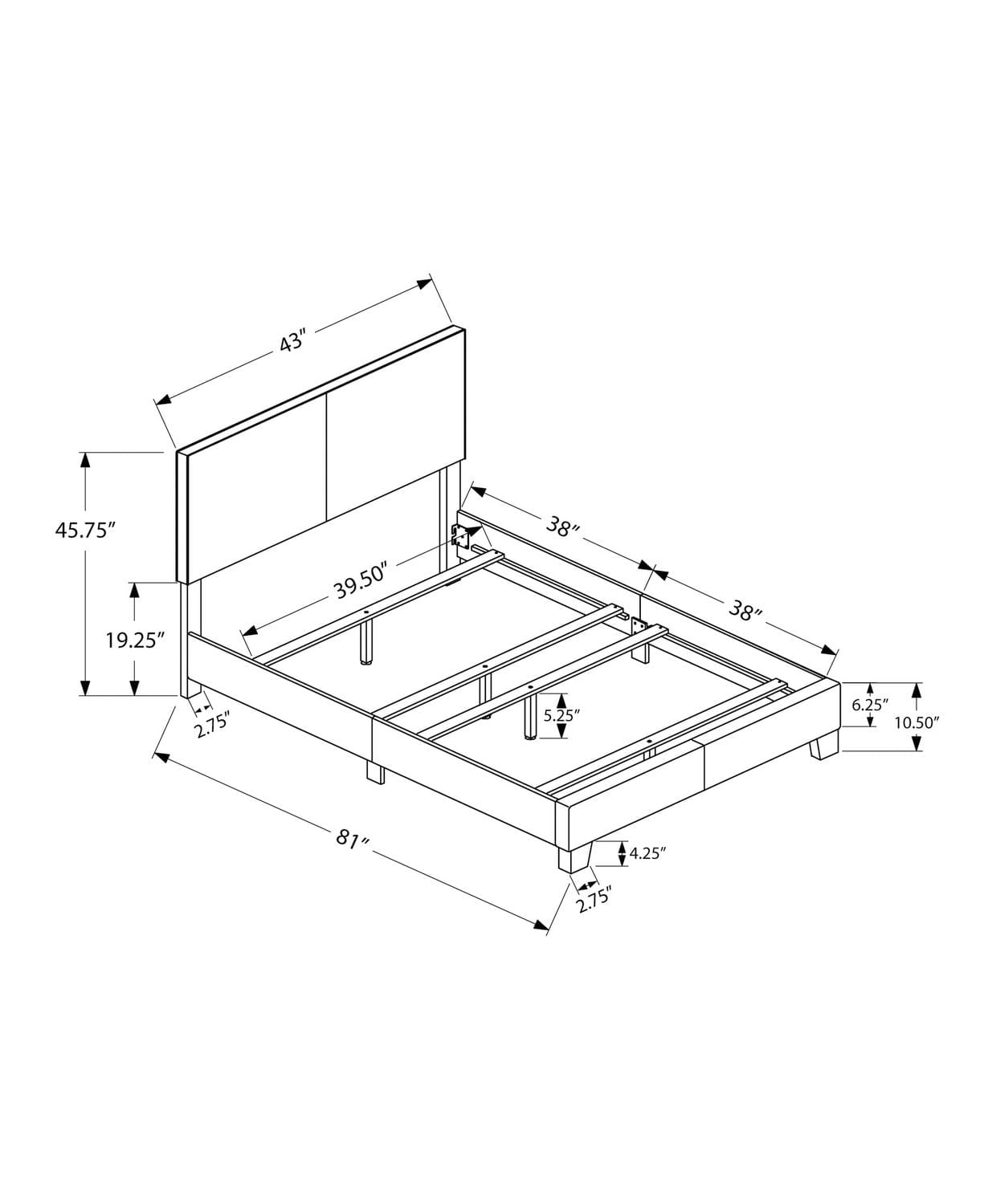 Monarch Specialties Bed, Twin Size, Platform, Bedroom, Frame, Upholstered, Pu Leather Look, Wood Legs, White, Transitional