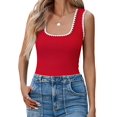 thumbnail image 2 of Women'S Square Neck Tank Tops Summer Sleeveless Shirts Casual Slim Fitted Color Block Ribbed Tanks Red L, 2 of 9