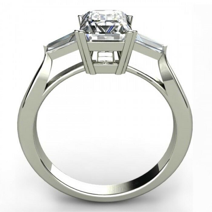 HeartsAndYou 2ct Emerald Cut Moissanite Baguette Accent Engagement Ring for Women 18k White Gold over Silver