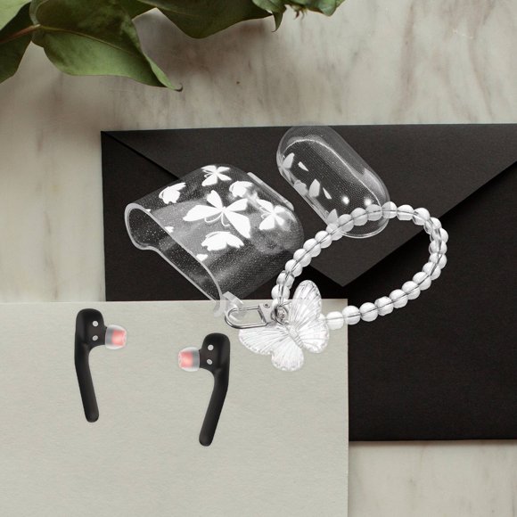 Raindrops Compact Transparent Earbud Case with Keychain for Convenient Carry and Protection