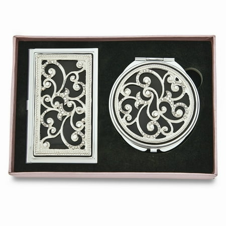 Swirl Crystal/Black Enamel Card Case and Mirror Gift Set