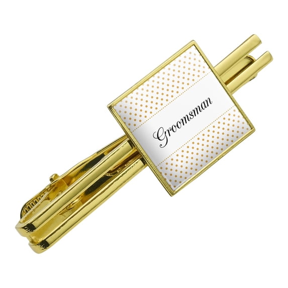 Groomsman Wedding Elegant Polka Dots Square Tie Bar Clip Clasp Tack- Silver or Gold