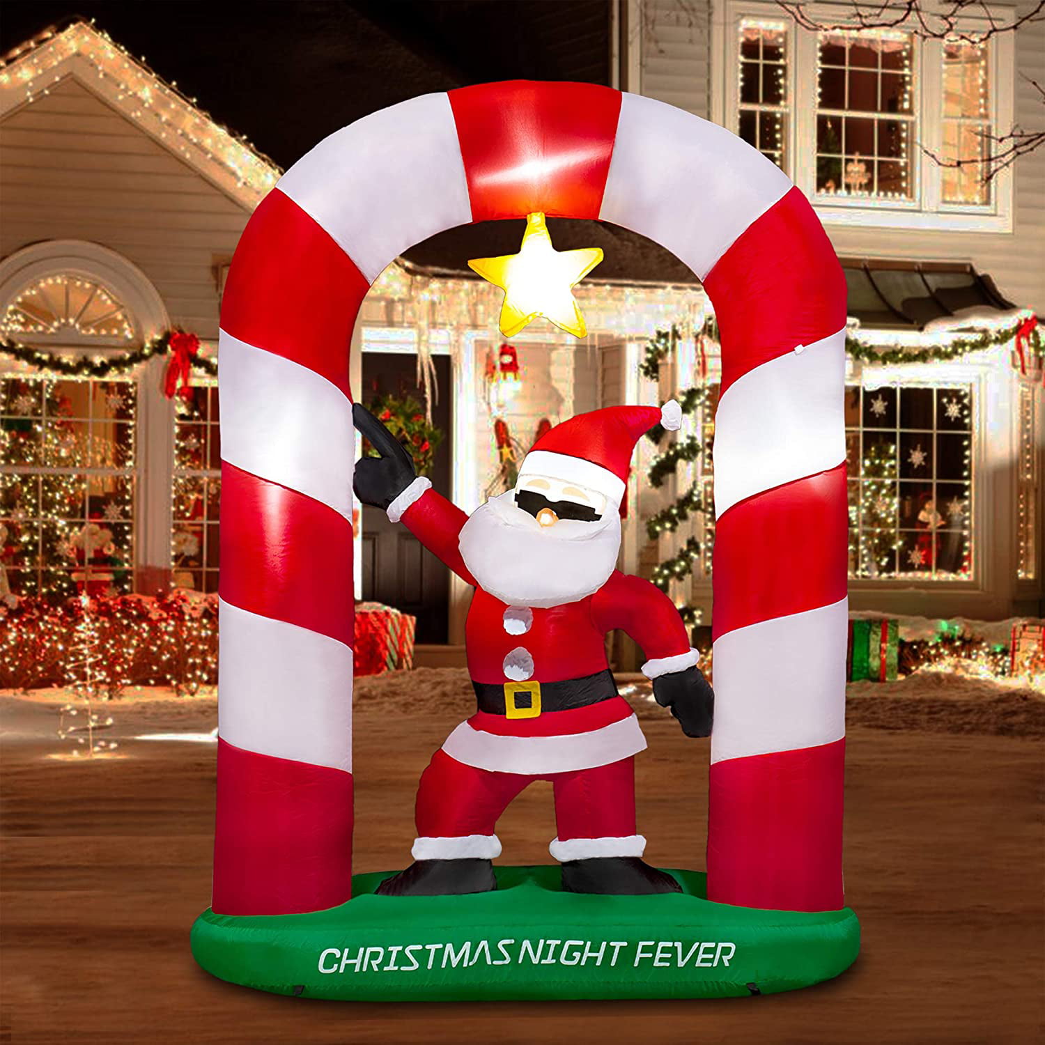 Inflatable LED Christmas Decoration Direction Candy Cane Sign Outdoor Yard Decor 