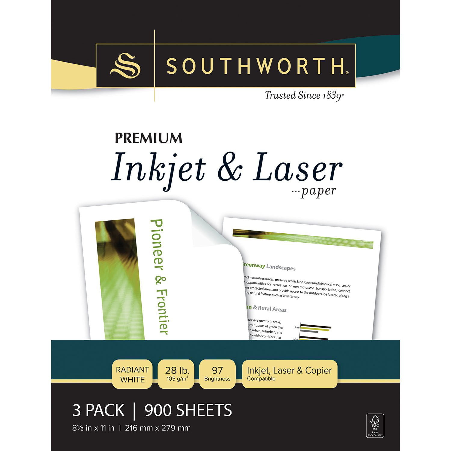 Southworth, Inkjet and Laser Paper, 28 lb, 8.5” x 11”, Radiant White, 550 Sheets