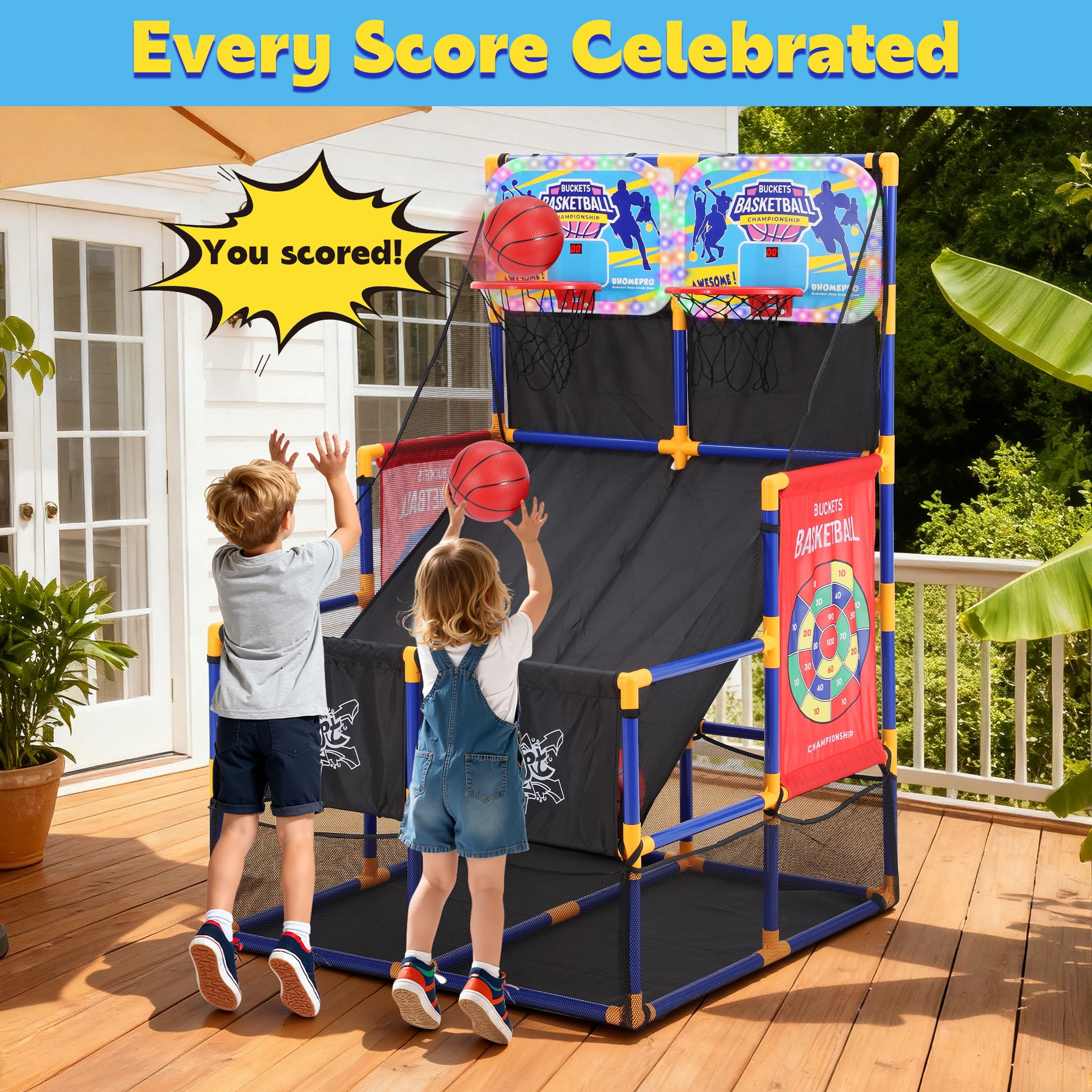 COCLUB 2in1 Basketball Arcade Game Set with Electronic Scoreboard& Lights, Indoor Basketball Hoop for Kids Toddlers 3-6