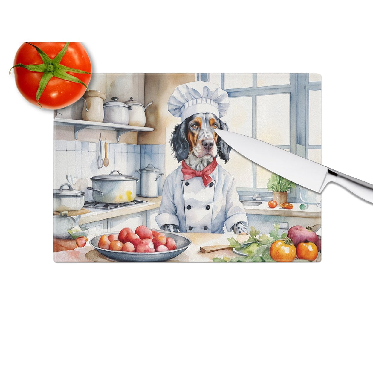 English Setter The Chef Glass Cutting Board 12 in x 15 in