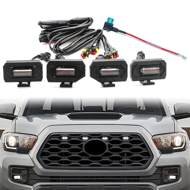 4 Luces Led Para Parrilla Para Tacoma 2020 2021 2022 2023, Parrilla Oem Que Incluye Modelos Trd Off Road Y Deportivos, Luz Led Estilo Raptor (Luz Blanca Con Carcasa Negra)