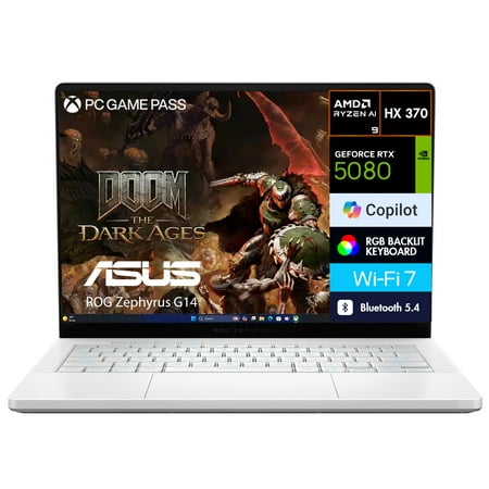 ASUS ROG Zephyrus G14 AI Gaming Laptop 14.0in 120Hz OLED 2.8K Display (AMD Ryzen AI 9 HX 370, NVIDIA GeForce RTX 5080 16GB, 32GB LPDDR5X, 2TB SSD, RGB KB, WiFi 7, Webcam, Bluetooth 5.4, Win 11 Home)