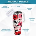 thumbnail image 2 of Yayeee 30oz Stainless Steel Tumbler with Straw and Handle Double-Wall Insulated Travel Water Bottle, Pink and Red Flowers, 2 of 8