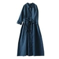 thumbnail image 3 of Jinhomg Womens Shirt Dress Lightweight Comfy Cotton Linen Maxi Dresses Loose Fit Casual Solid Long Sleeve Button Down Dress with Pockets Navy L, 3 of 10