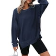 thumbnail image 2 of Sweatshirt for Women Long Sleeve Side Slits Casual Pullover Tops Oversized Waffle Knit Crewneck Sweatshirts M, 2 of 5