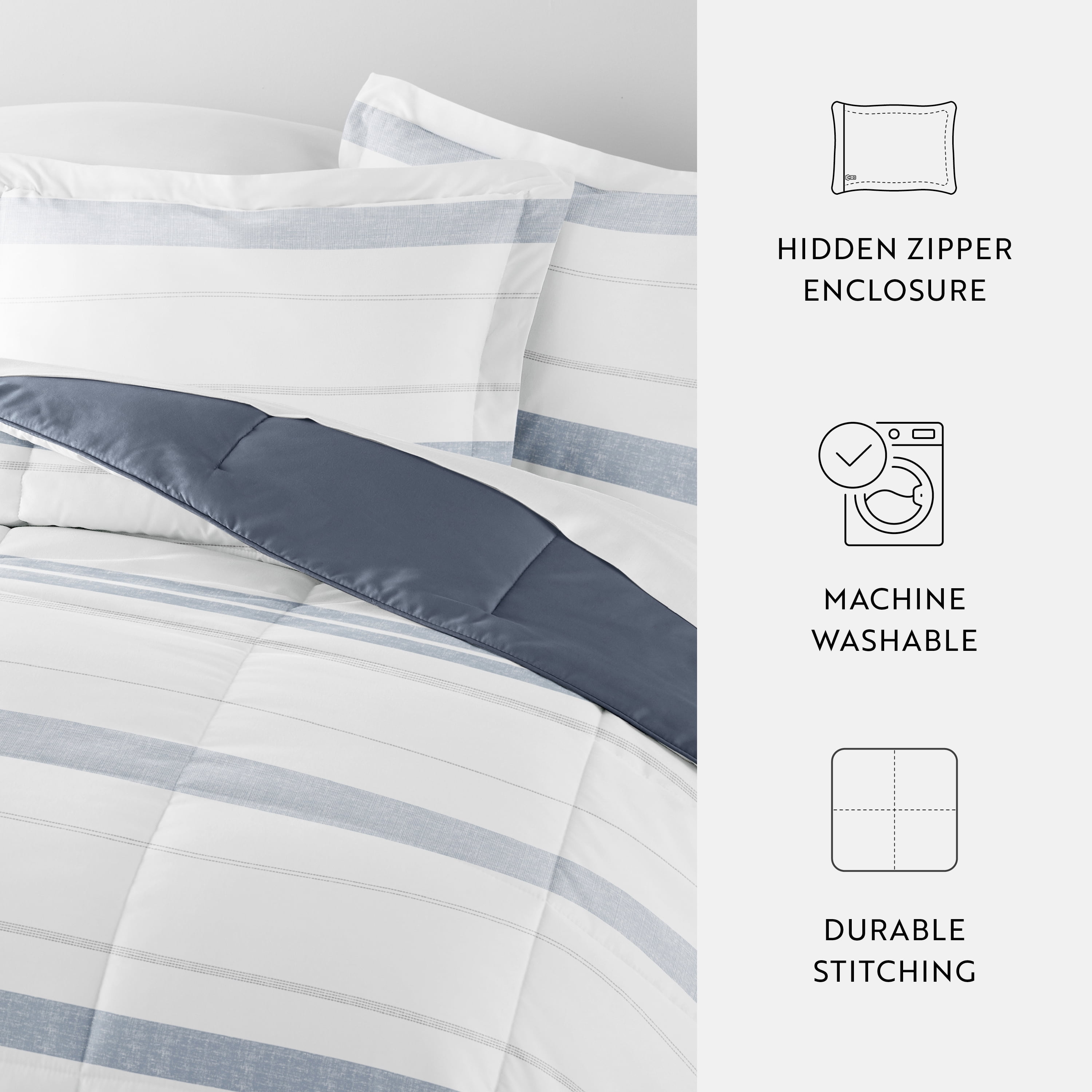 All Season Ultra Soft Comforter Set Lightweight Bedding in Stitched Stripe for Full/Queen Size by Comfort Canopy