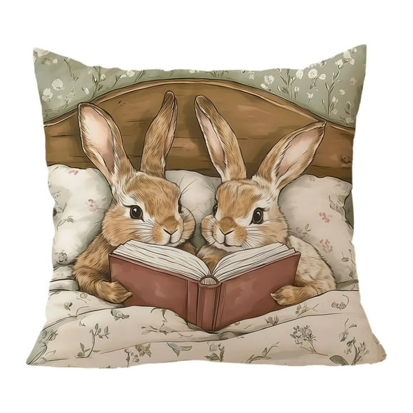 Eoozwa Short Plush Easter Bunny Pillow Cover 18x18 Inch Soft Fleece Cushion Case with Bunny Print, Decorative Throw Pillow for Home Sofa Bedside, Holiday Spring Decor